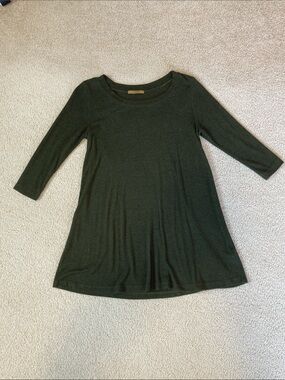 Cherish Dark Green A-Line Casual Dress with 3/4 Sleeves